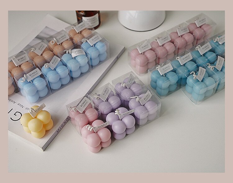 מיני באבל- נר קוביית בועות קטנות דקורבטיבי - שעוות סויה