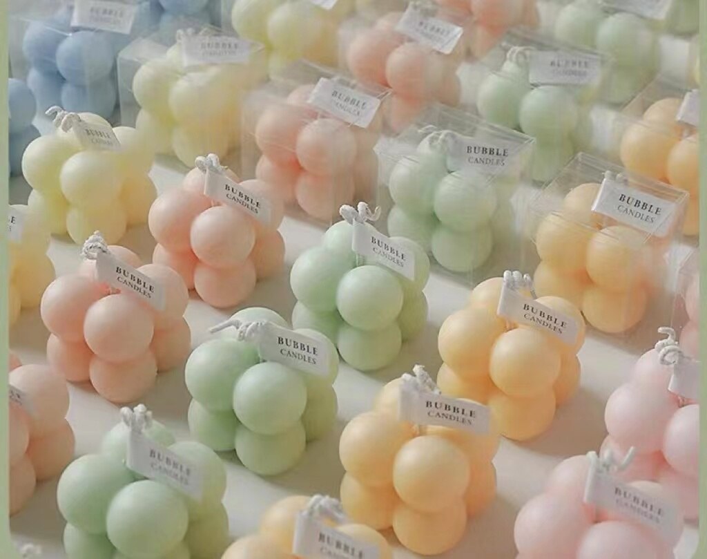 מיני באבל- נר קוביית בועות קטנות דקורבטיבי - שעוות סויה