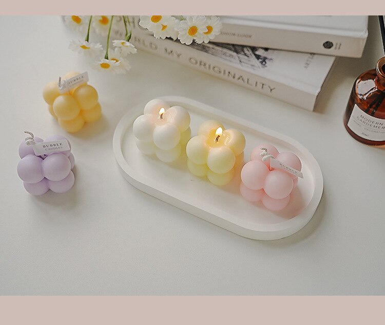 מיני באבל- נר קוביית בועות קטנות דקורבטיבי - שעוות סויה